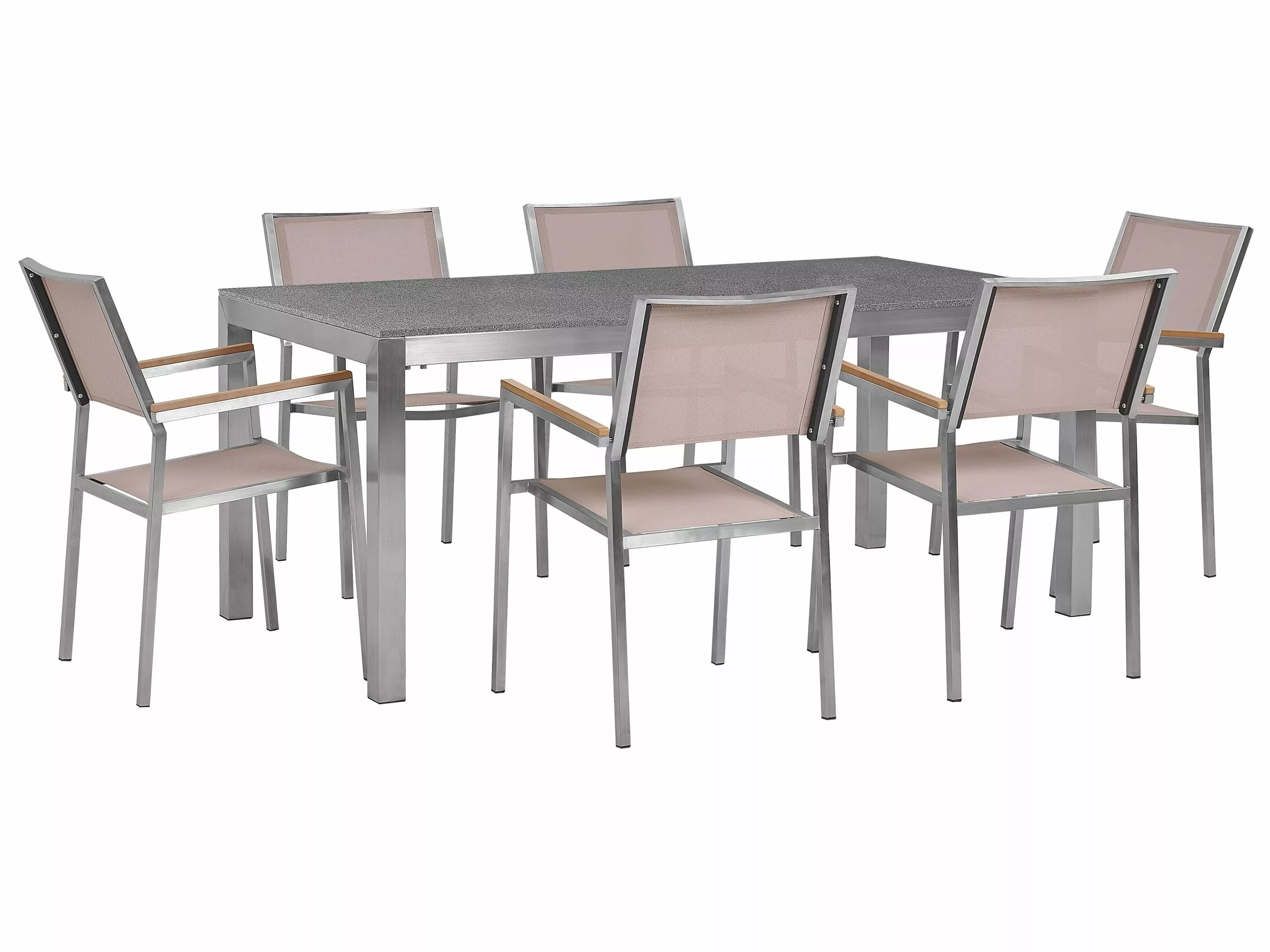 Beliani 6-istuttava Ulkoruokailuryhmä Graniittitaso Tekstiilituolit Harmaa/beige GROSSETO