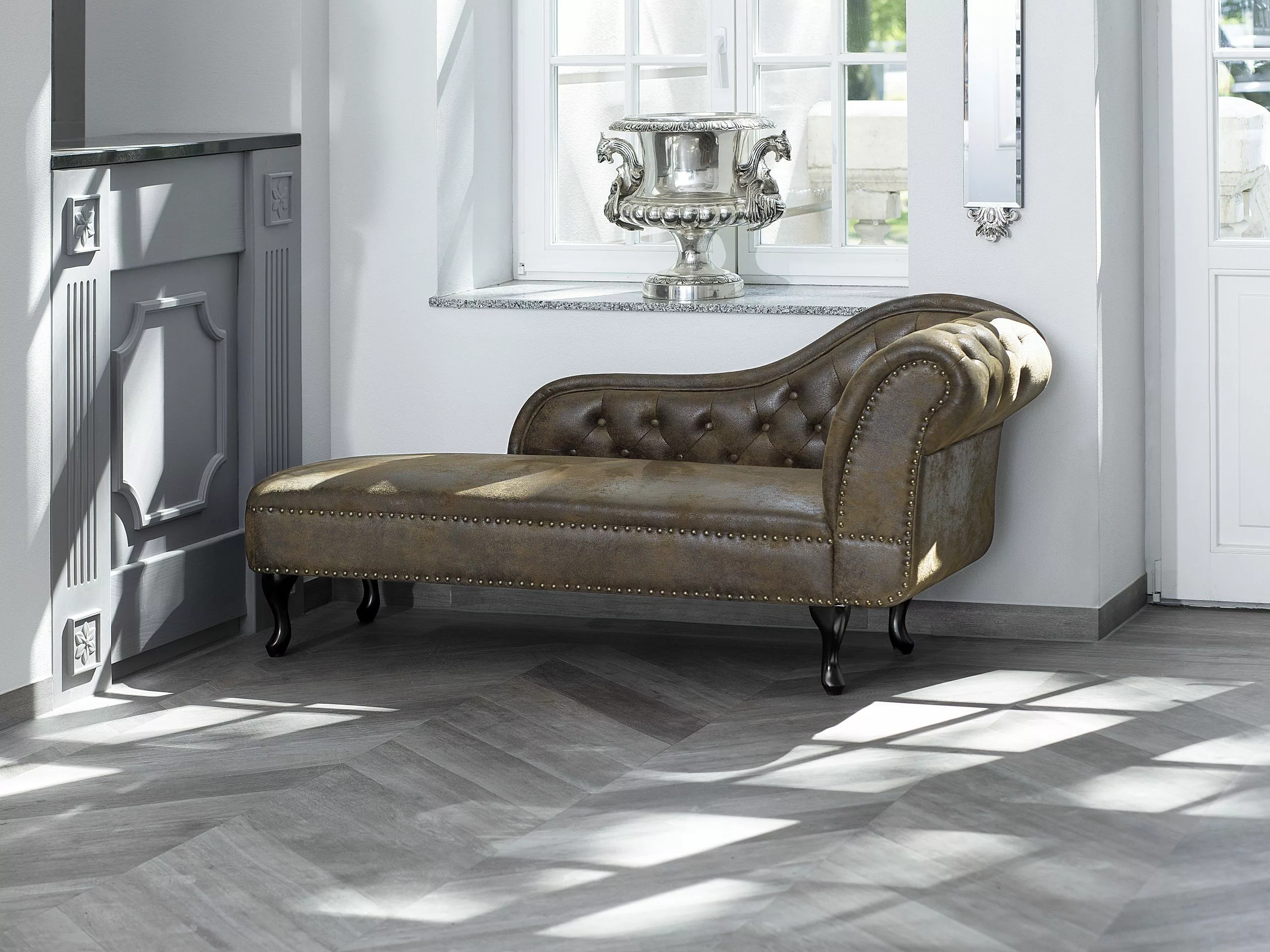 Beliani Divaani Keinonahkainen Oikeakätinen Ruskea NIMES - Image 2