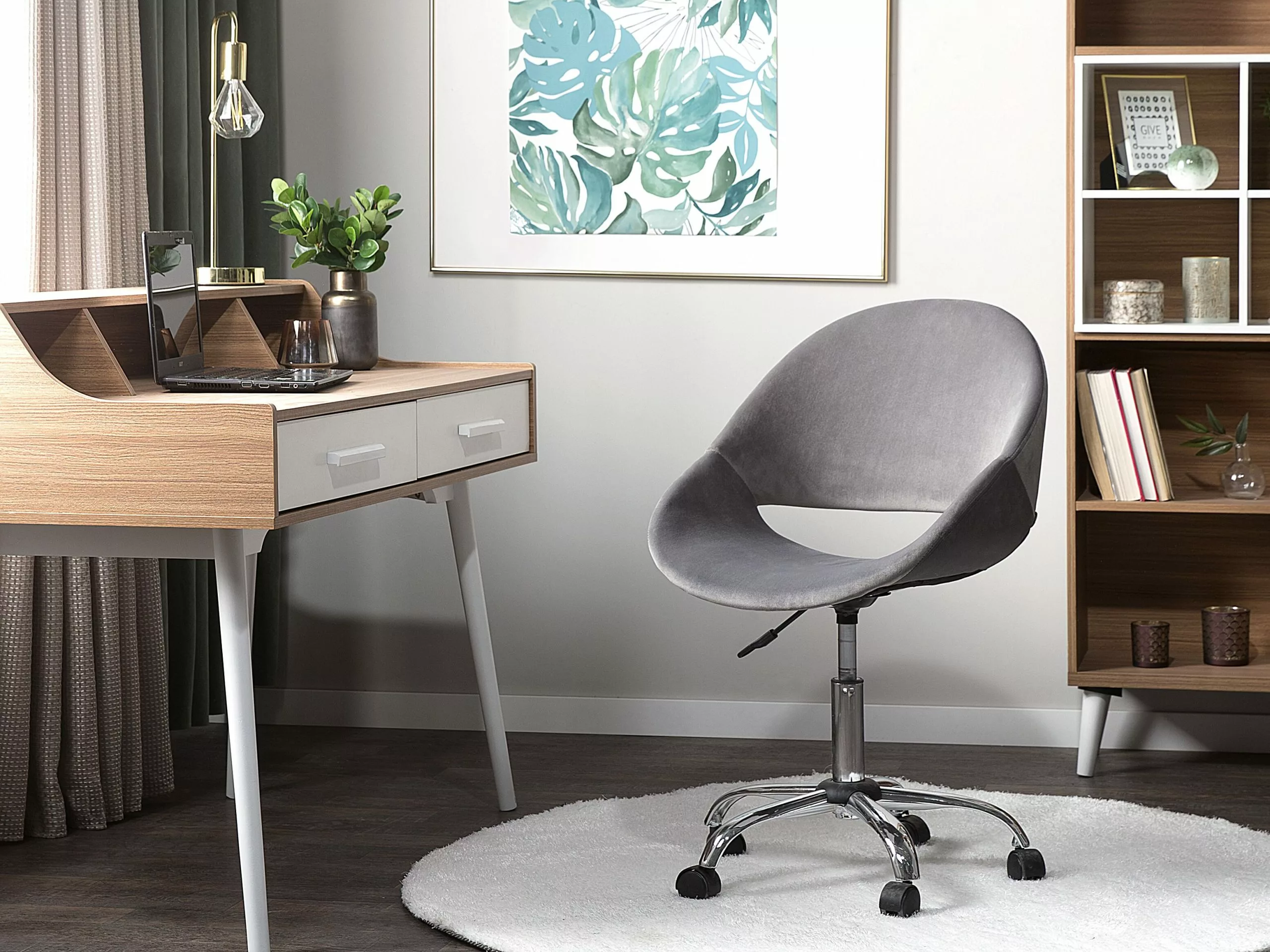 Beliani Työtuoli Samettinen Harmaa SELMA - Image 2