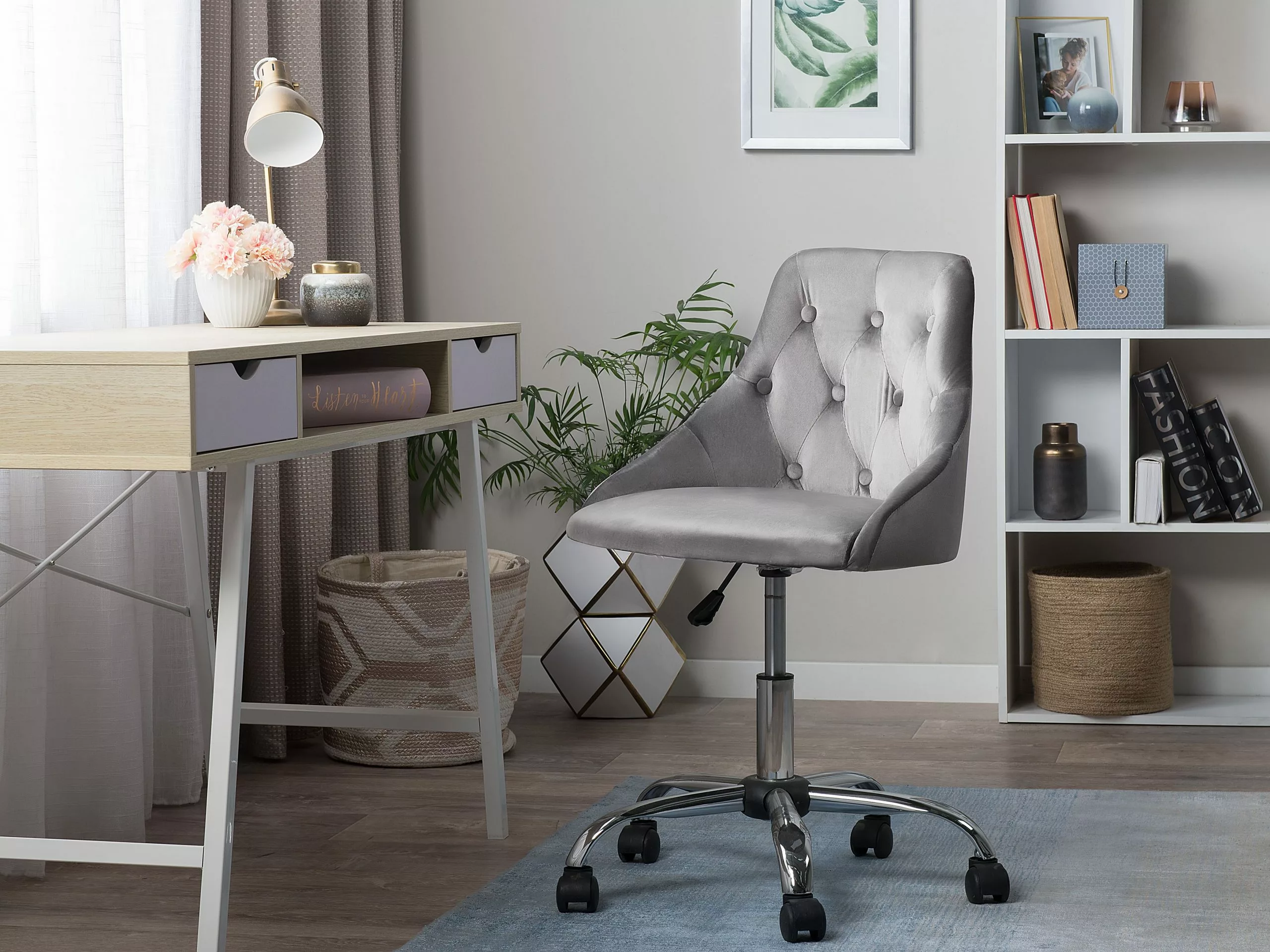 Beliani Työtuoli Samettinen Harmaa PARRISH - Image 2