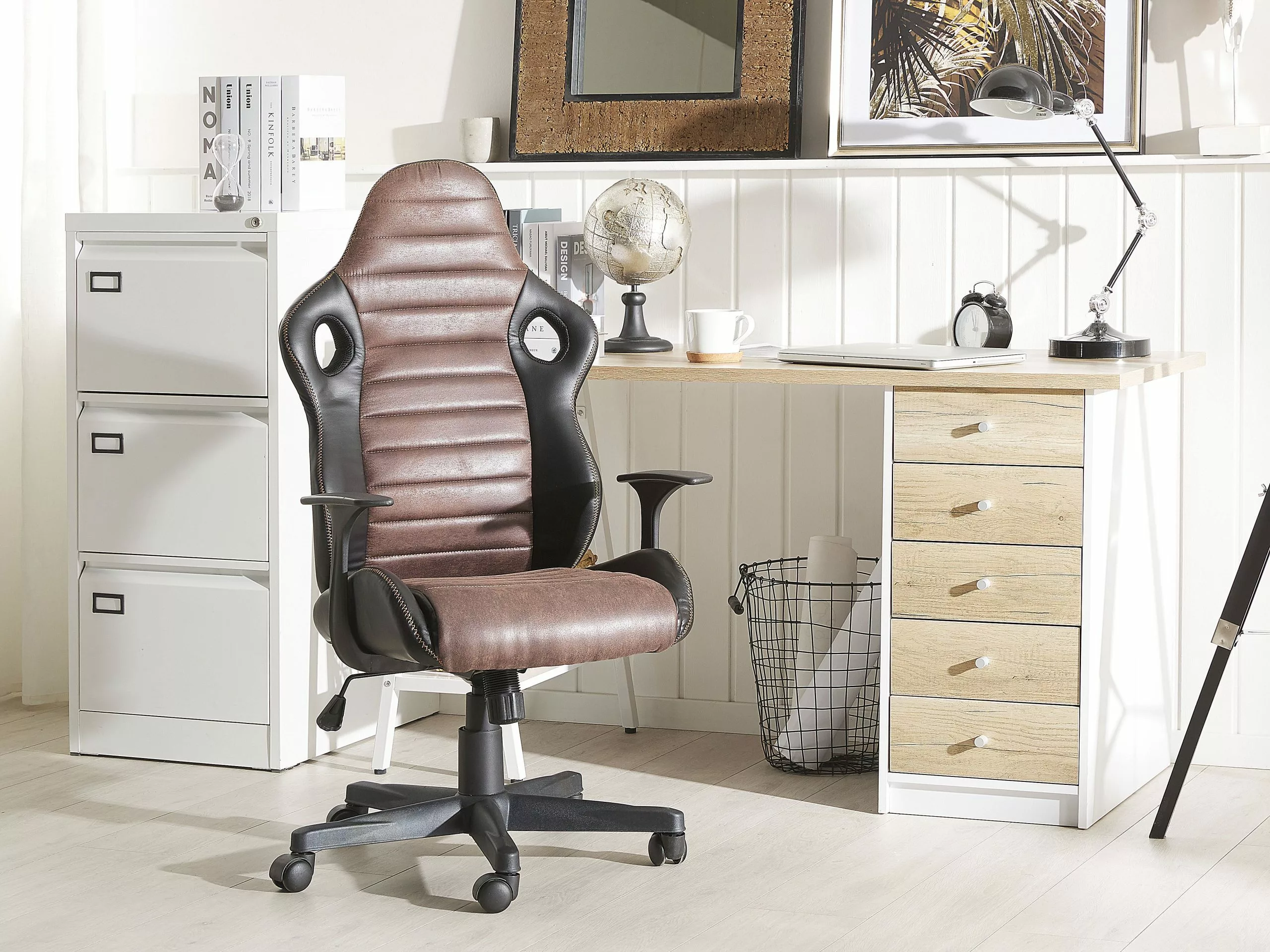 Beliani Työtuoli Keinonahka Musta/ruskea SUPREME - Image 2