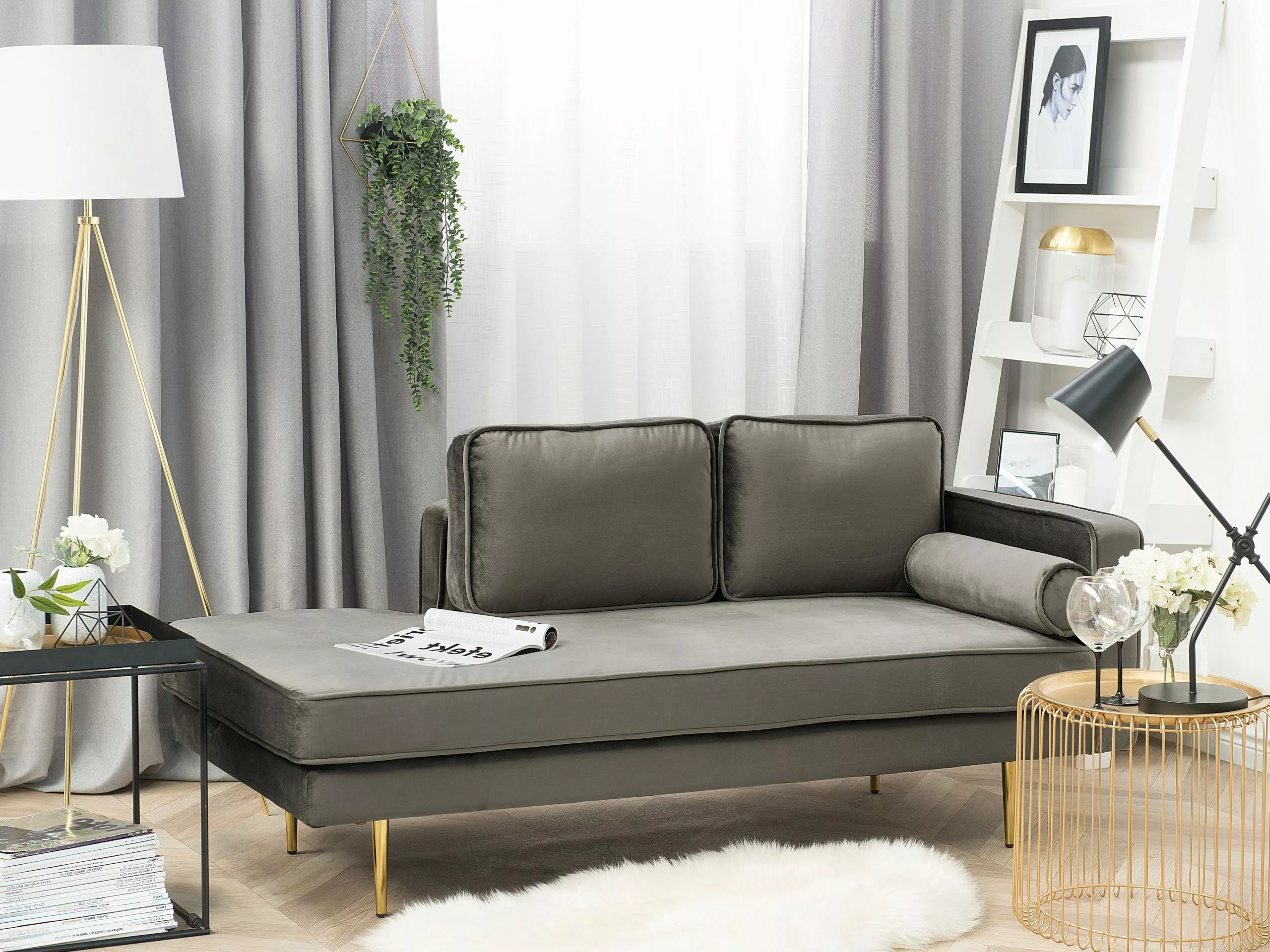 Beliani Divaani Sametti Oikeak. Ruskeanharmaa MIRAMAS - Image 2