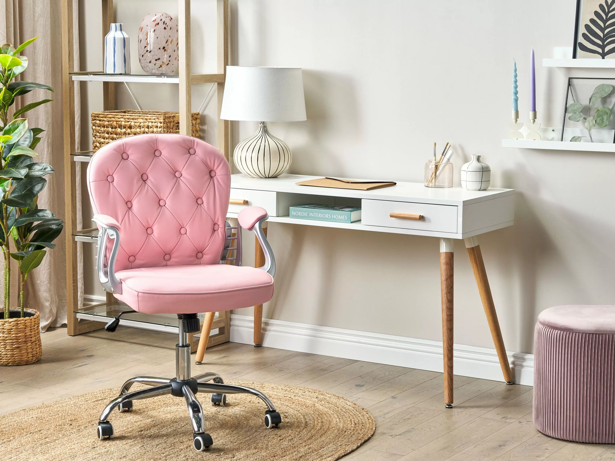 Beliani Työtuoli Keinonahka Vaaleanpunainen PRINCESS - Image 2