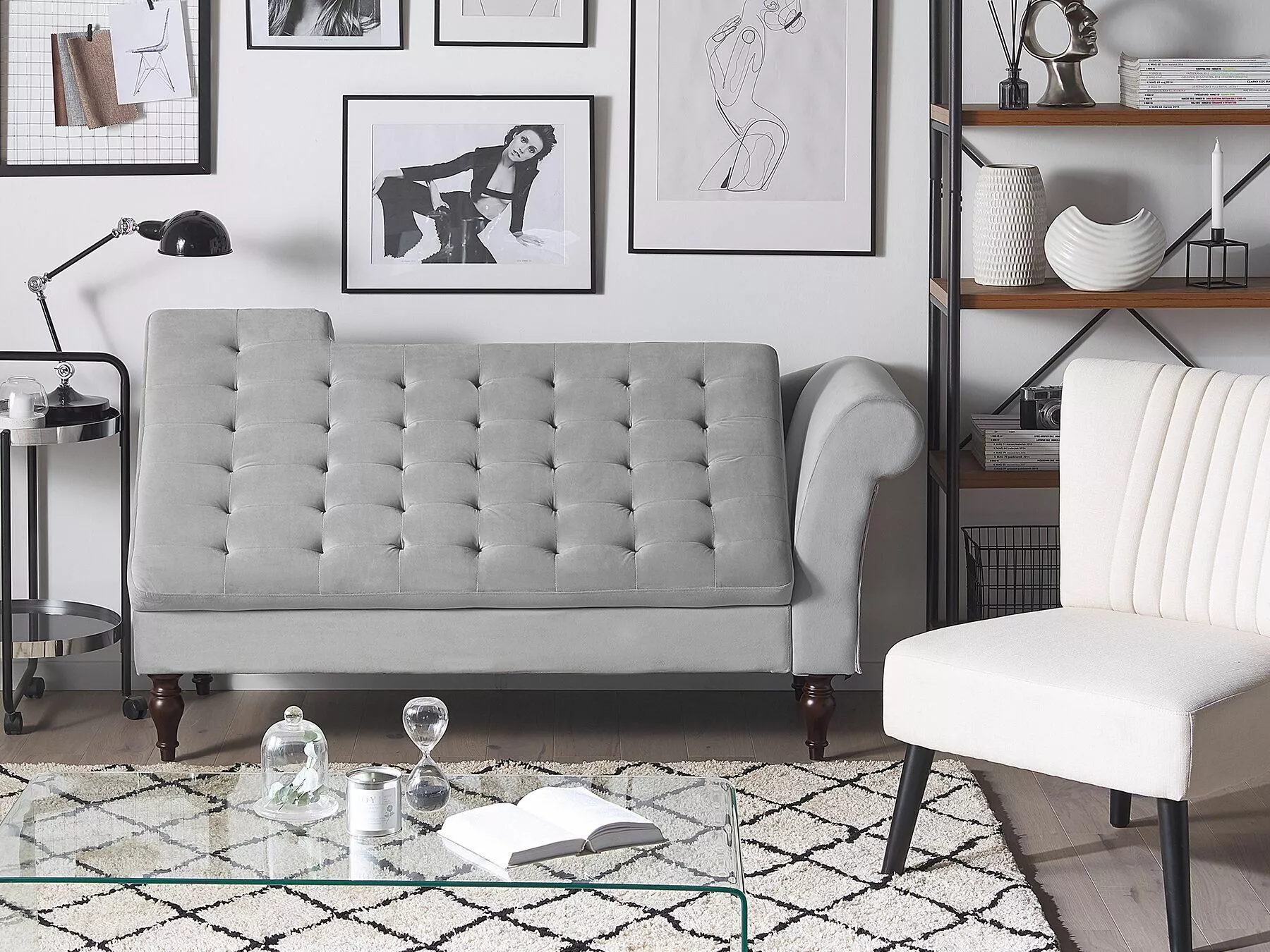 Beliani Divaani Säilytystilalla Vaaleanharmaa Sametti PESSAC - Image 3