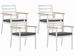 Beliani Valkoinen 4 Kpl Puutarhatuolisetti Tummanharmailla Tyynyillä CAVOLI