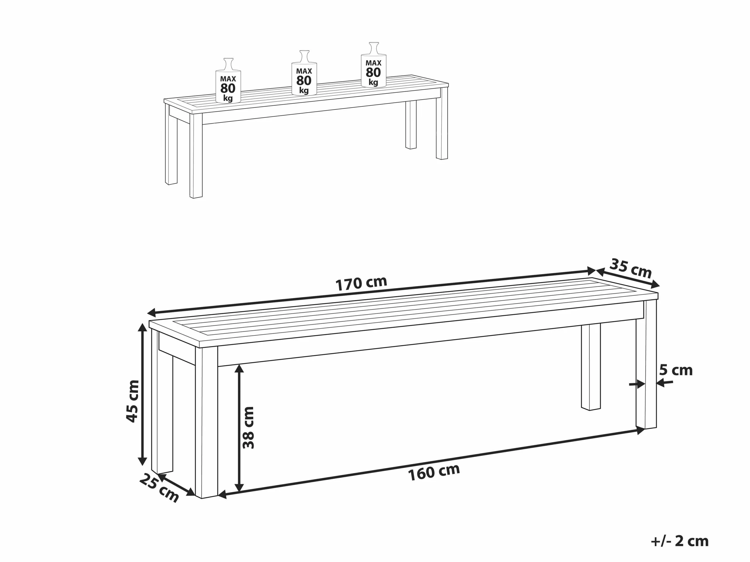 Beliani Puutarhapenkki 170 Cm Puinen Vaaleanruskea MONSANO - Image 7