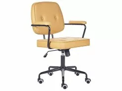 Beliani Työtuoli Keinonahka Keltainen PAWNEE